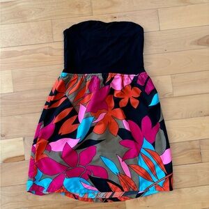 Roxy tube top mini dress - black top with floral multicolor - XS